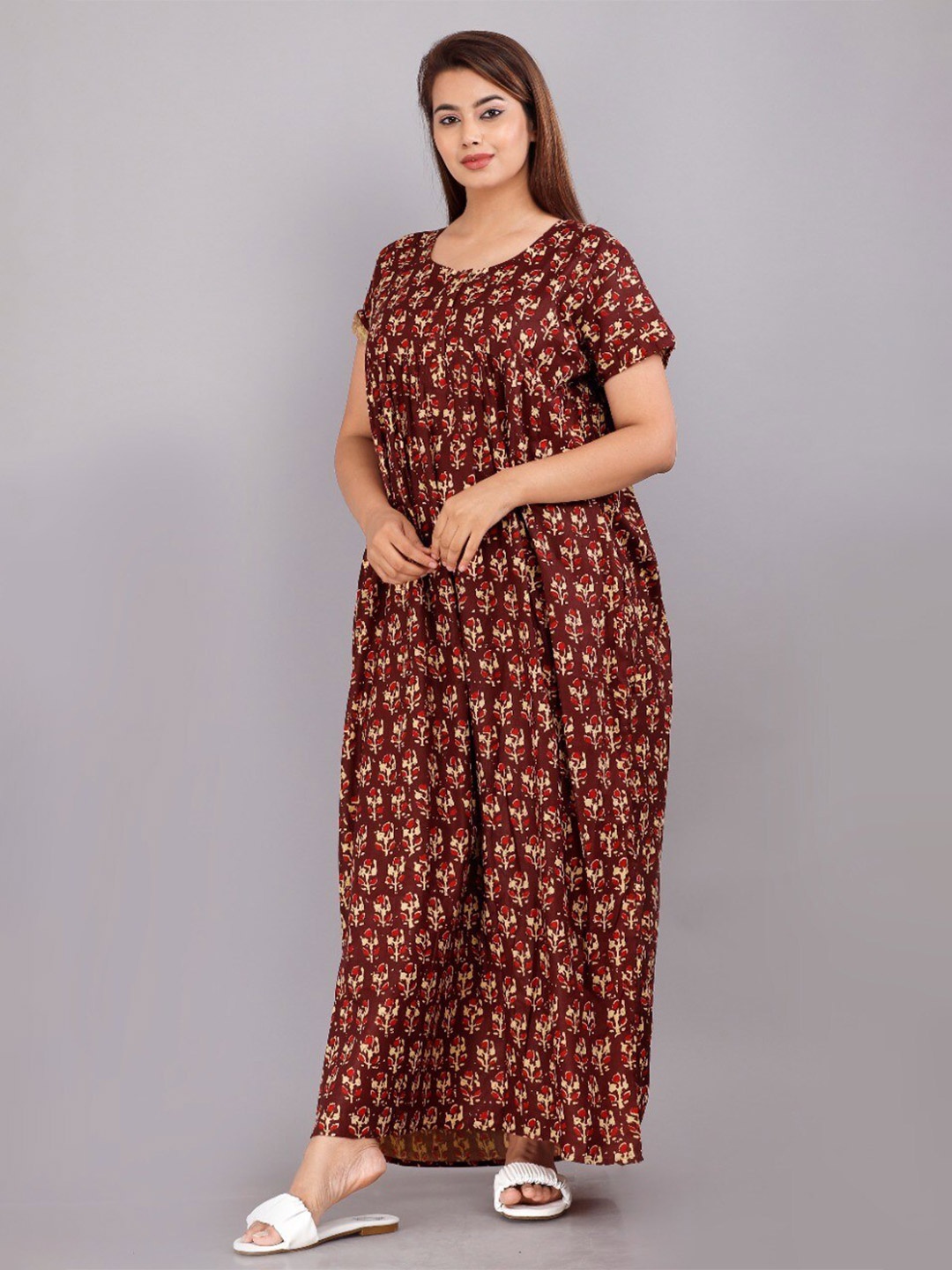 

JVSP FASHION Floral Printed Maxi Nightdress, Maroon