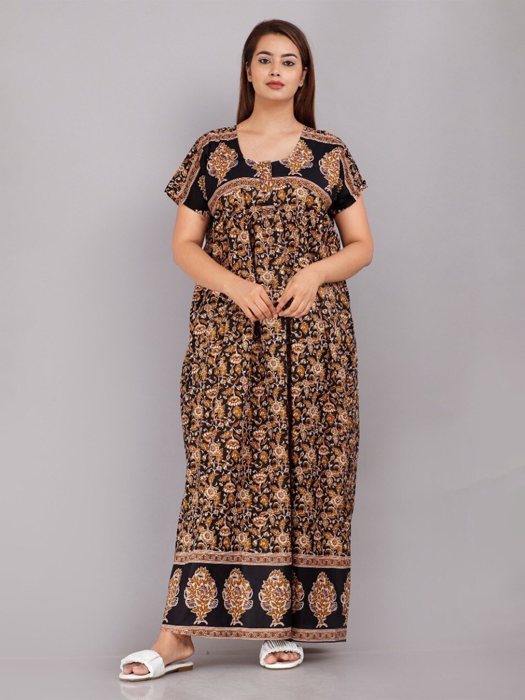 

JVSP FASHION Floral Printed Maxi Nightdress, Black