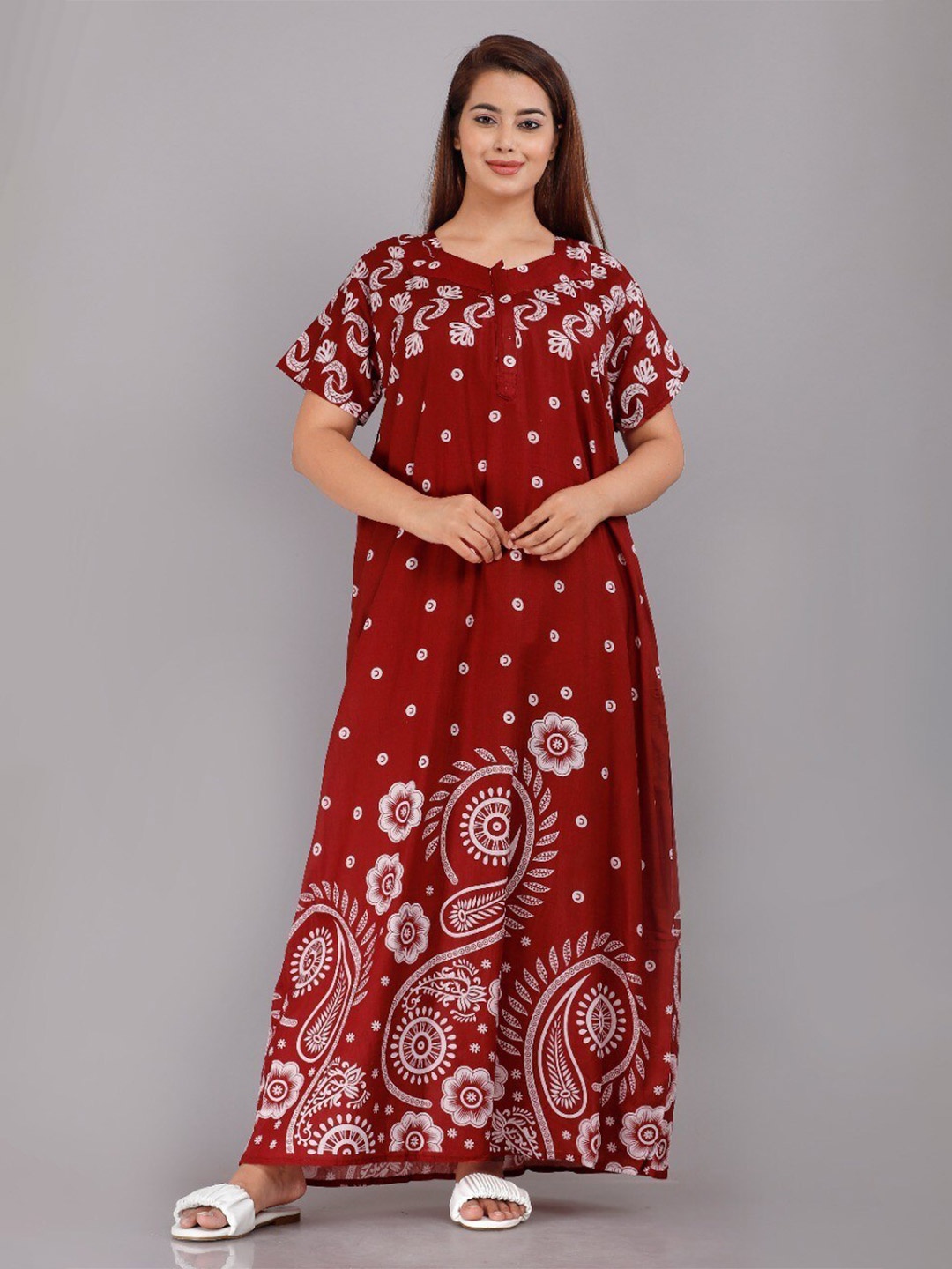 

JVSP FASHION Floral Printed Maxi Nightdress, Maroon