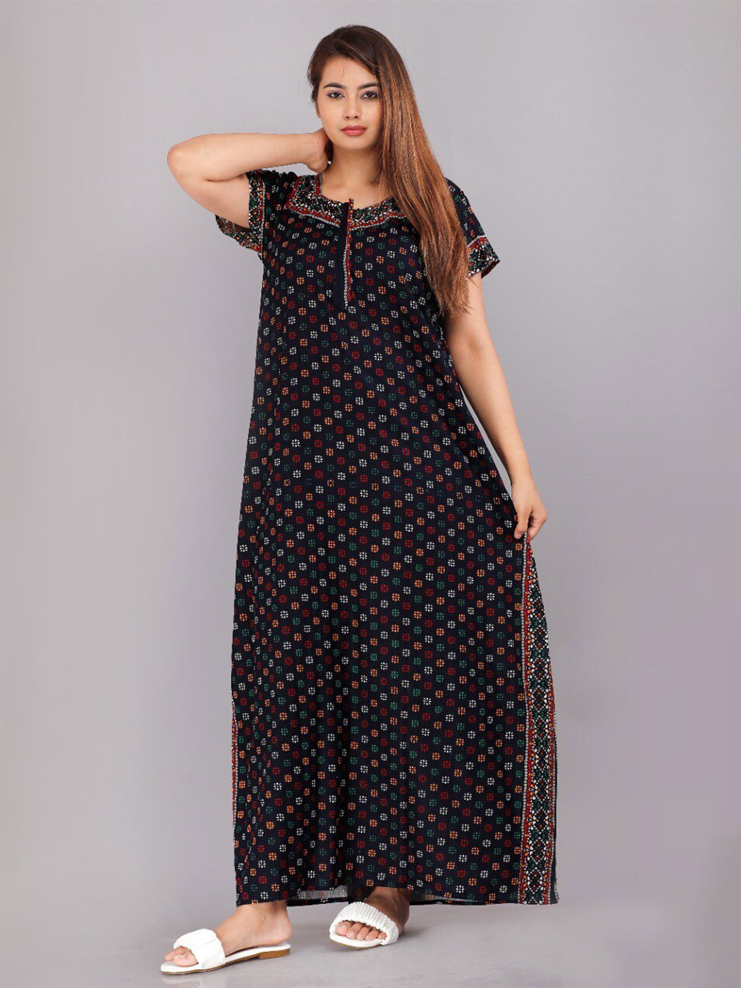 

JVSP FASHION Floral Printed Square Neck Maxi Nightdress, Black