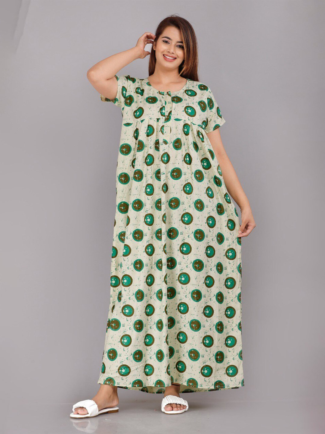 

JVSP FASHION Floral Printed Maxi Nightdress, Green