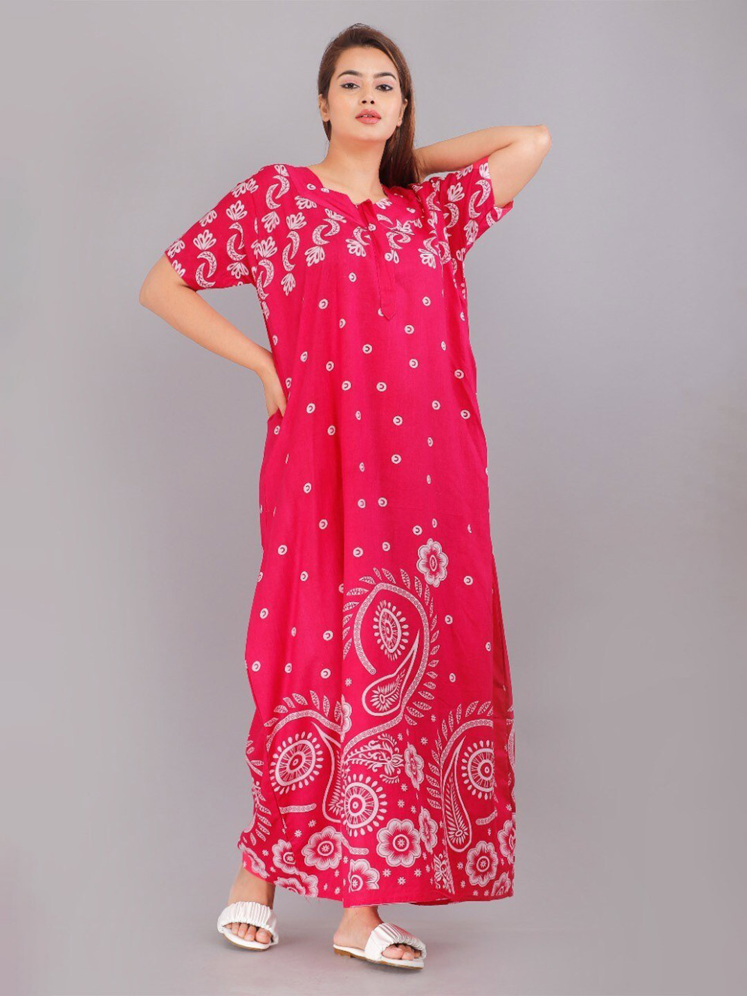 

JVSP FASHION Floral Printed Square Neck Maxi Nightdress, Pink