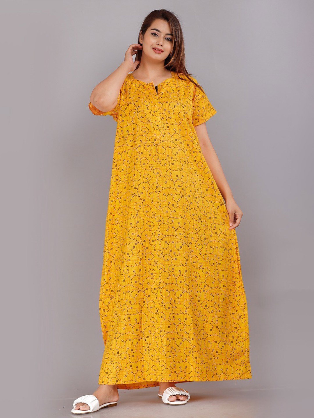 

JVSP FASHION Floral Printed Maxi Nightdress, Yellow