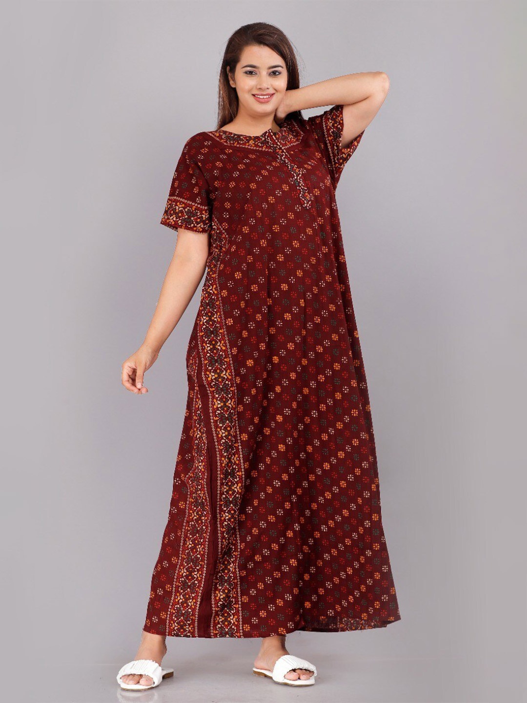 

JVSP FASHION Floral Printed Maxi Nightdress, Maroon