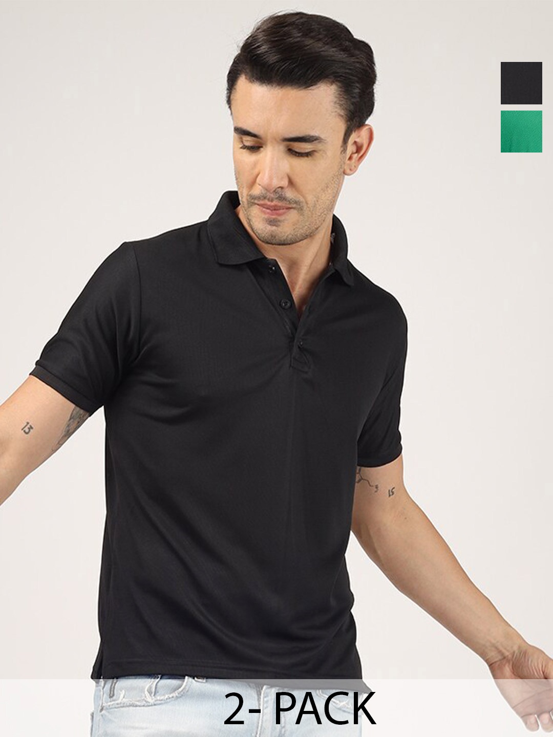 

Greylongg Pack Of 2 Polo Collar T-shirt, Green