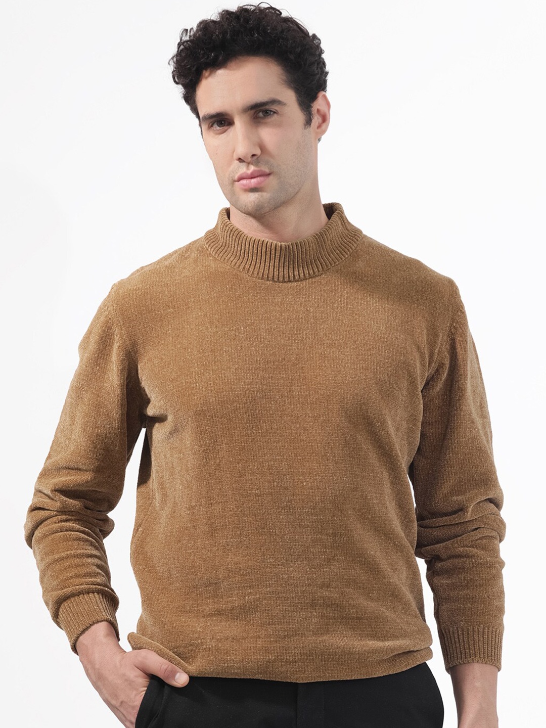 

RARE RABBIT Men Chenee High Neck Pullover Sweater, Brown