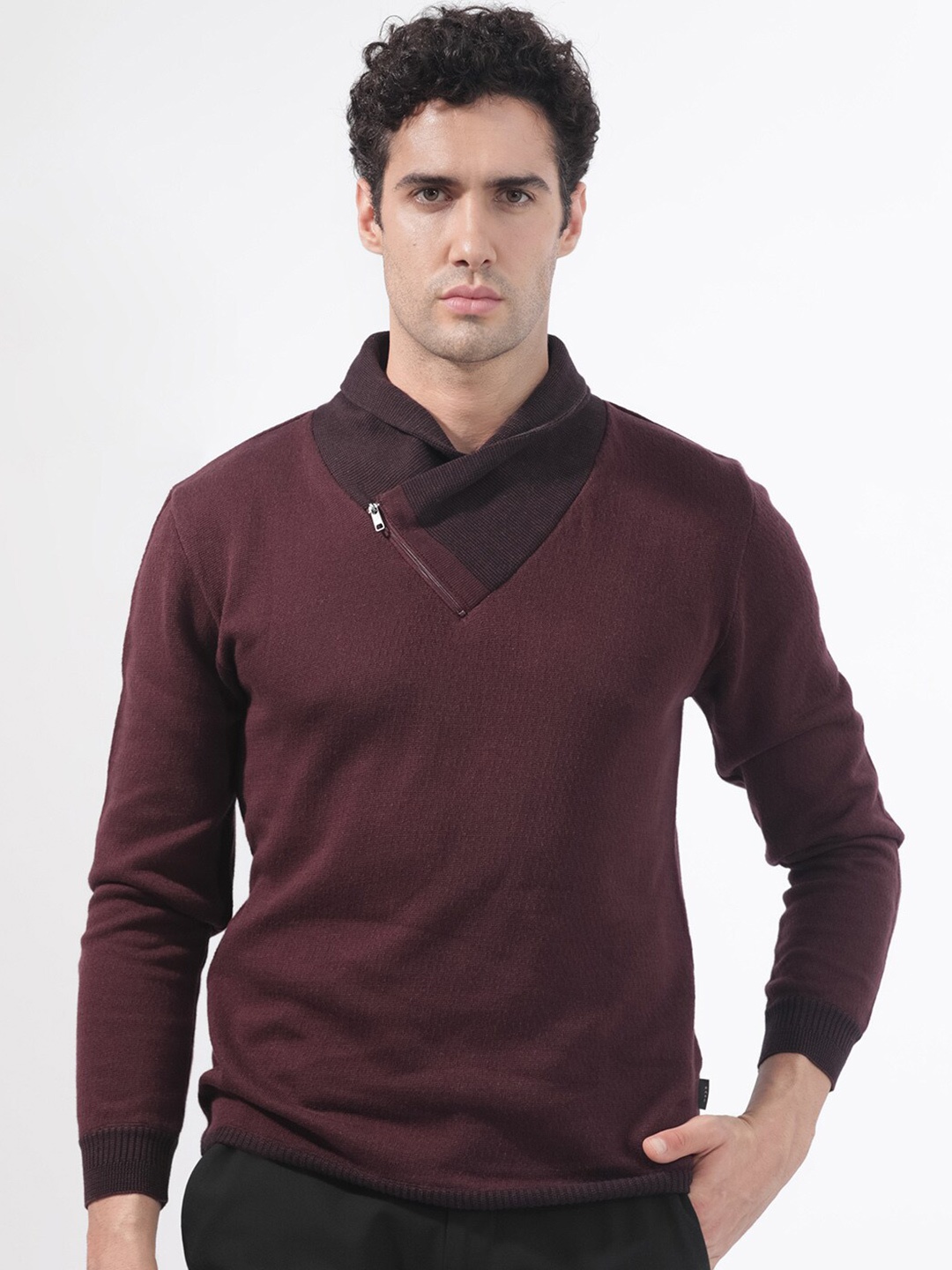 

RARE RABBIT Men Denver Solid Mock Collar Pullover Sweater, Maroon