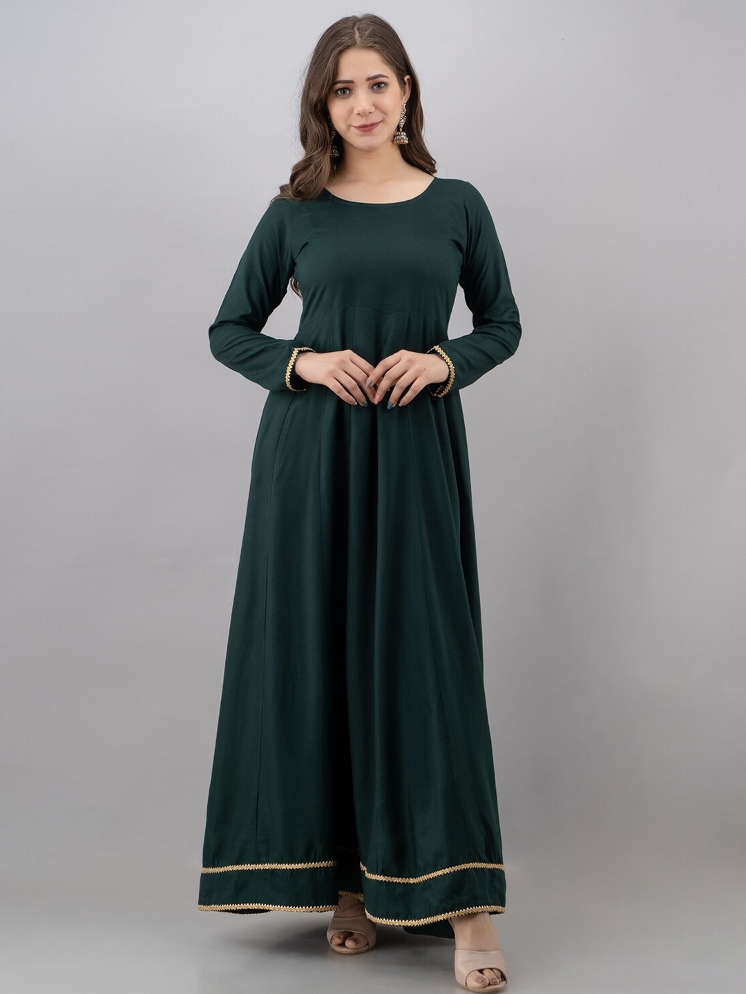 

PURSHOTTAM WALA Round Neck Fit & Flare Ethnic Dress, Green