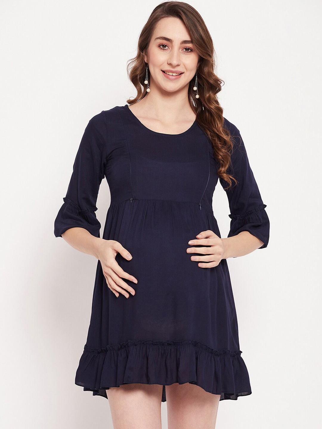 

PURSHOTTAM WALA Bell Sleeve Mini Fit & Flare Maternity Dress, Navy blue