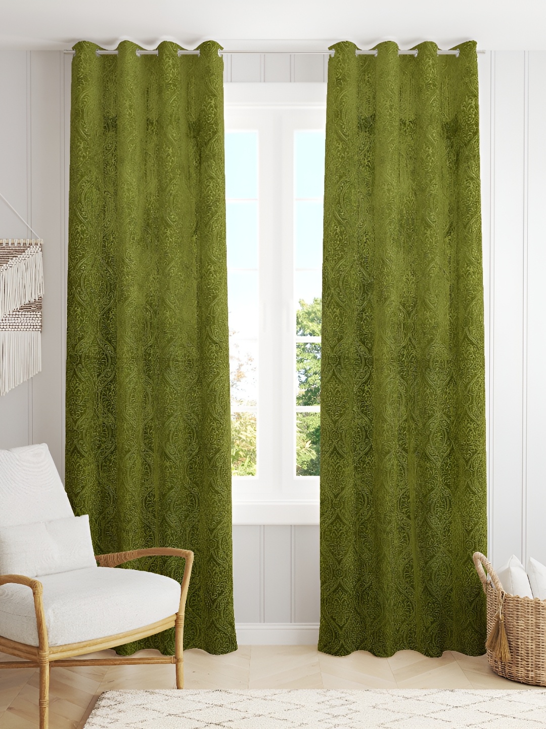 

Galaxy Home Decor Green 2 Pieces Ethnic Motifs Room Darkening Window Curtains