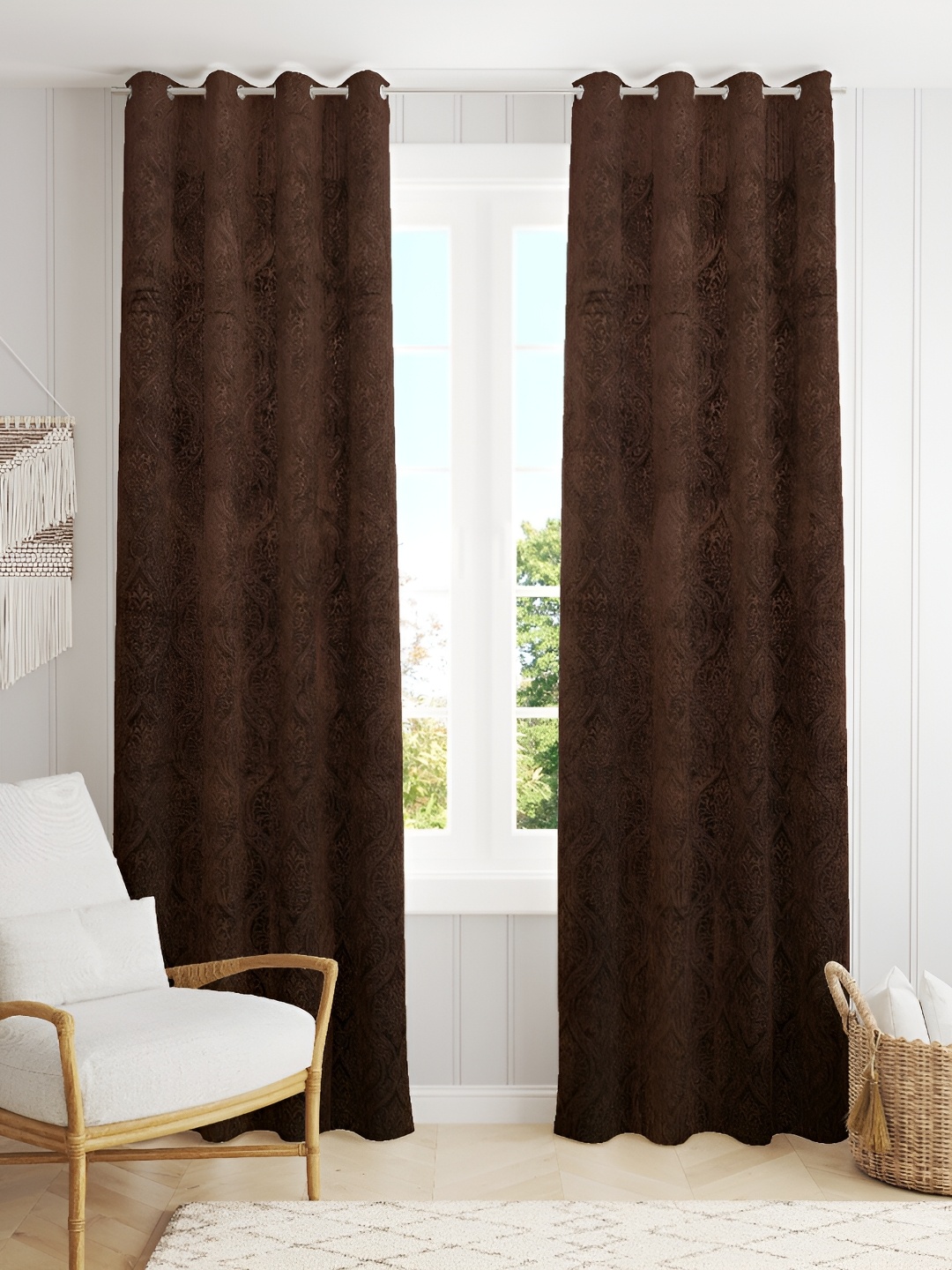 

Galaxy Home Decor Brown 2 Pieces Ethnic Motifs Room Darkening Window Curtains