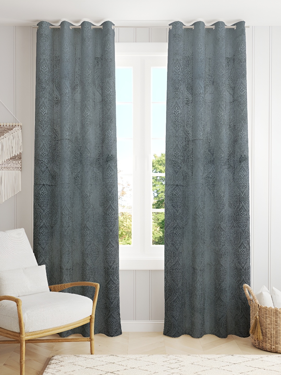 

Galaxy Home Decor Grey 2 Pieces Ethnic Motifs Room Darkening Window Curtains
