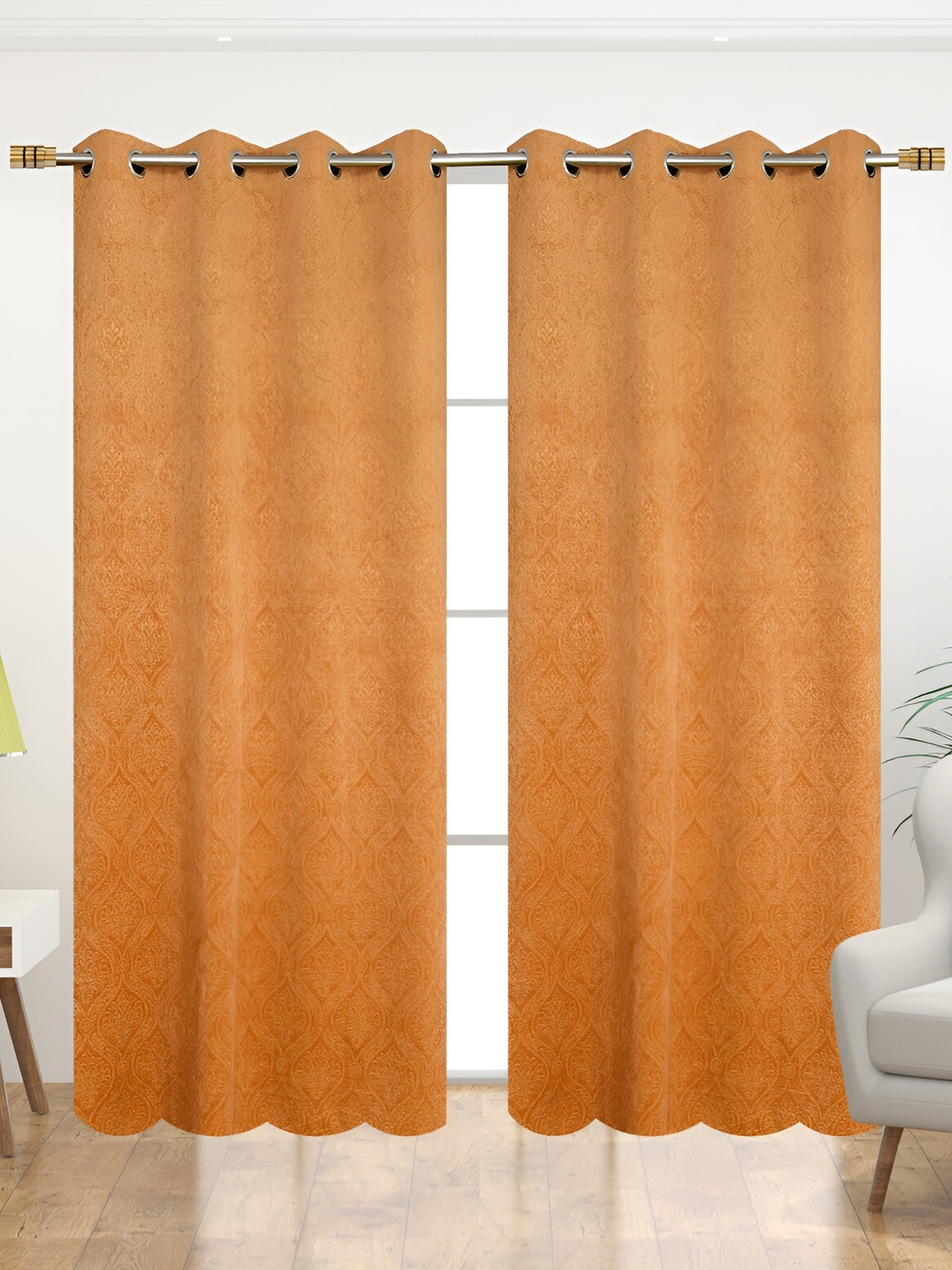 

Galaxy Home Decor Gold-Toned 2 Pieces Velvet Room Darkening Eyelets Window Curtains