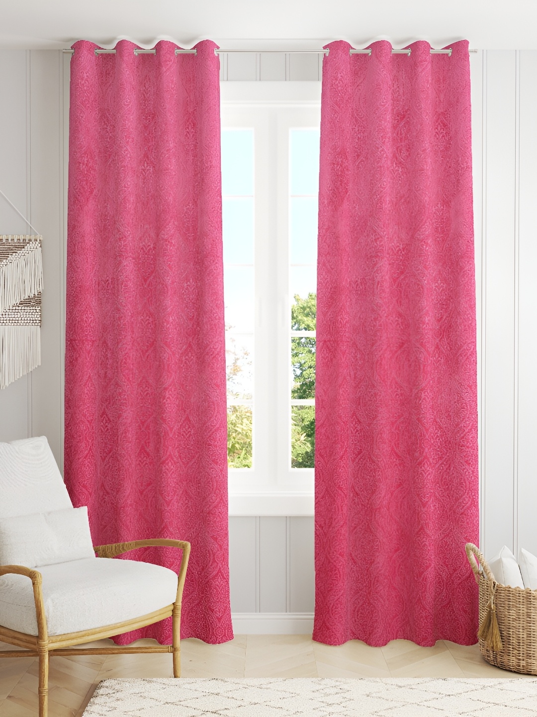 

Galaxy Home Decor Pink 2 Pieces Ethnic Motifs Room Darkening Window Curtains