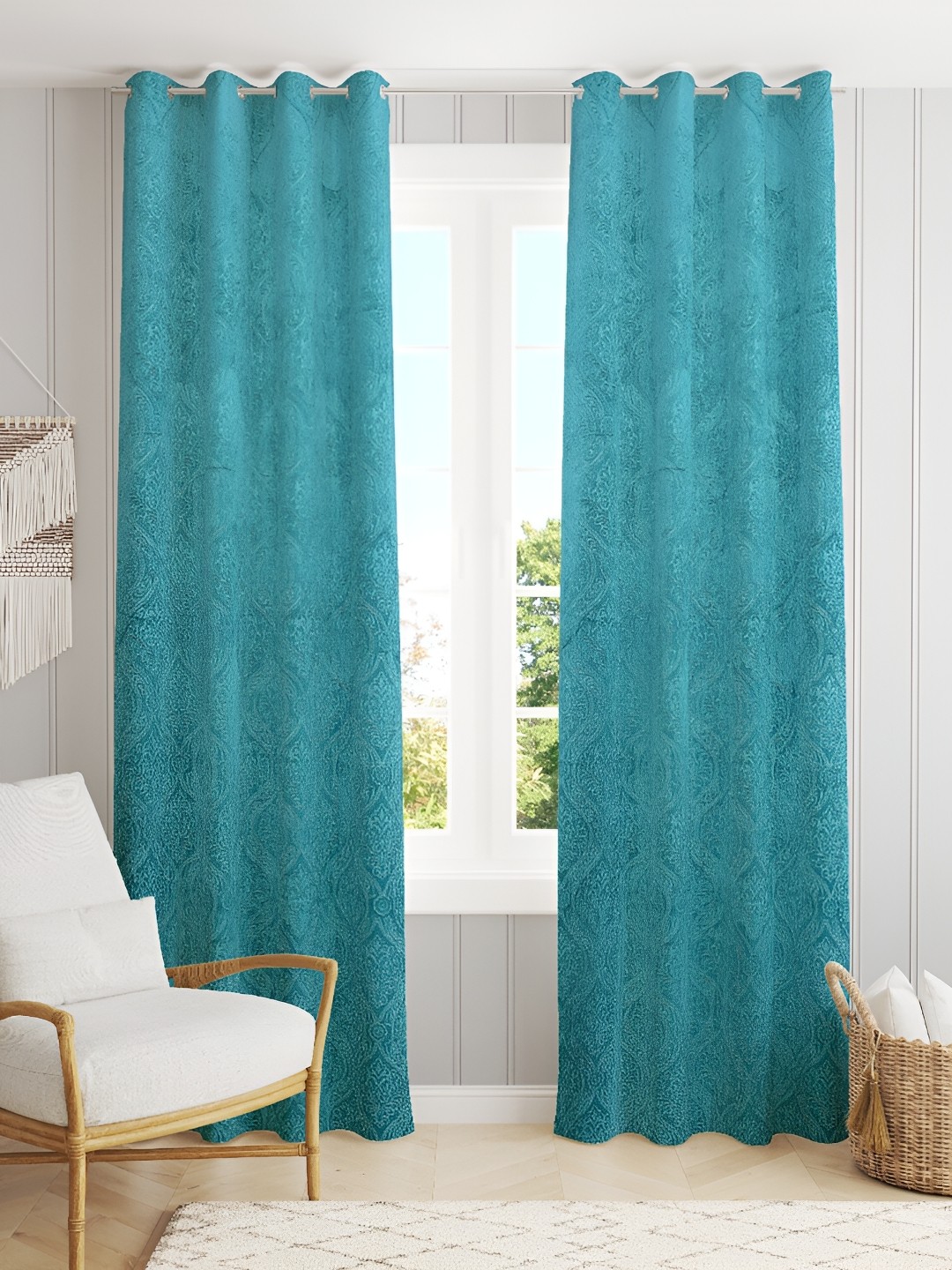 

Galaxy Home Decor Teal 2 Pieces Velvet Room Darkening Eyelets Window Curtains