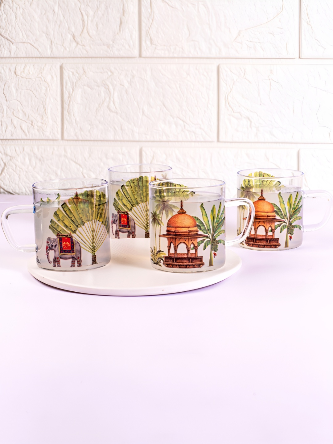 

Strokes by Namrata Mehta Green and White 6 Pieces Printed Glass Transparent Cups 190ml