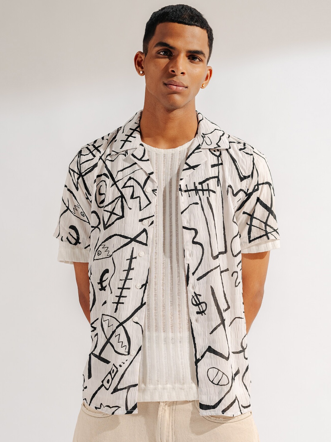 

FREAKINS Abstract Printed Casual Shirt, White