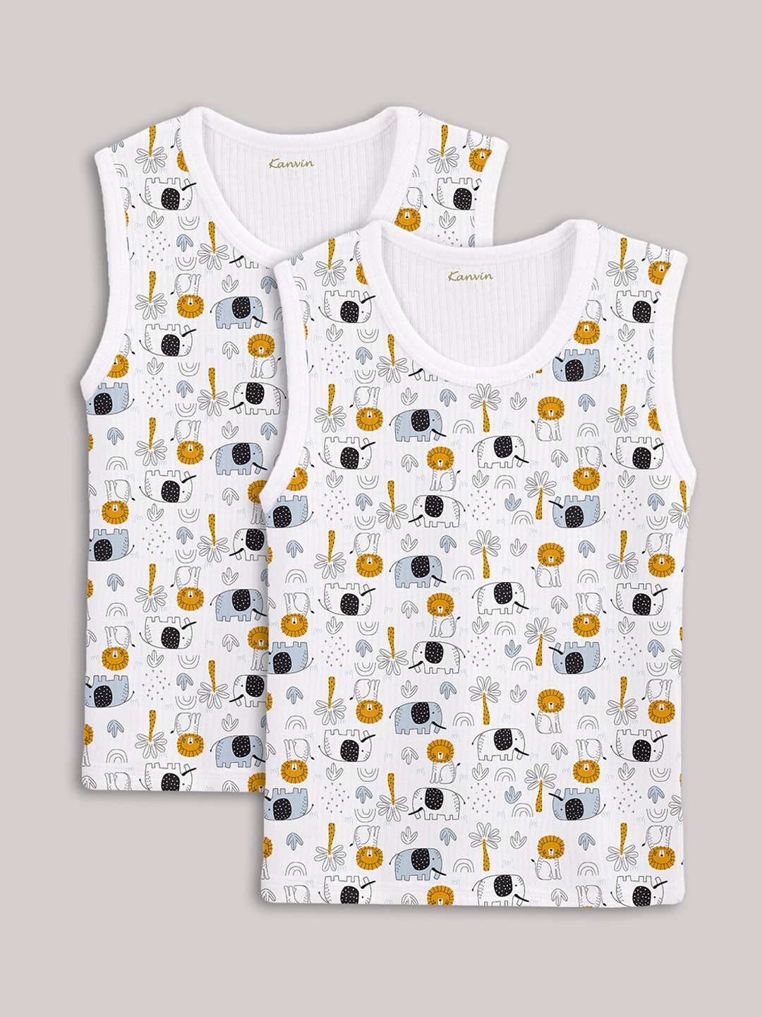 

Kanvin White Boys Pack Of 2 Conversational Printed Thermal Tops