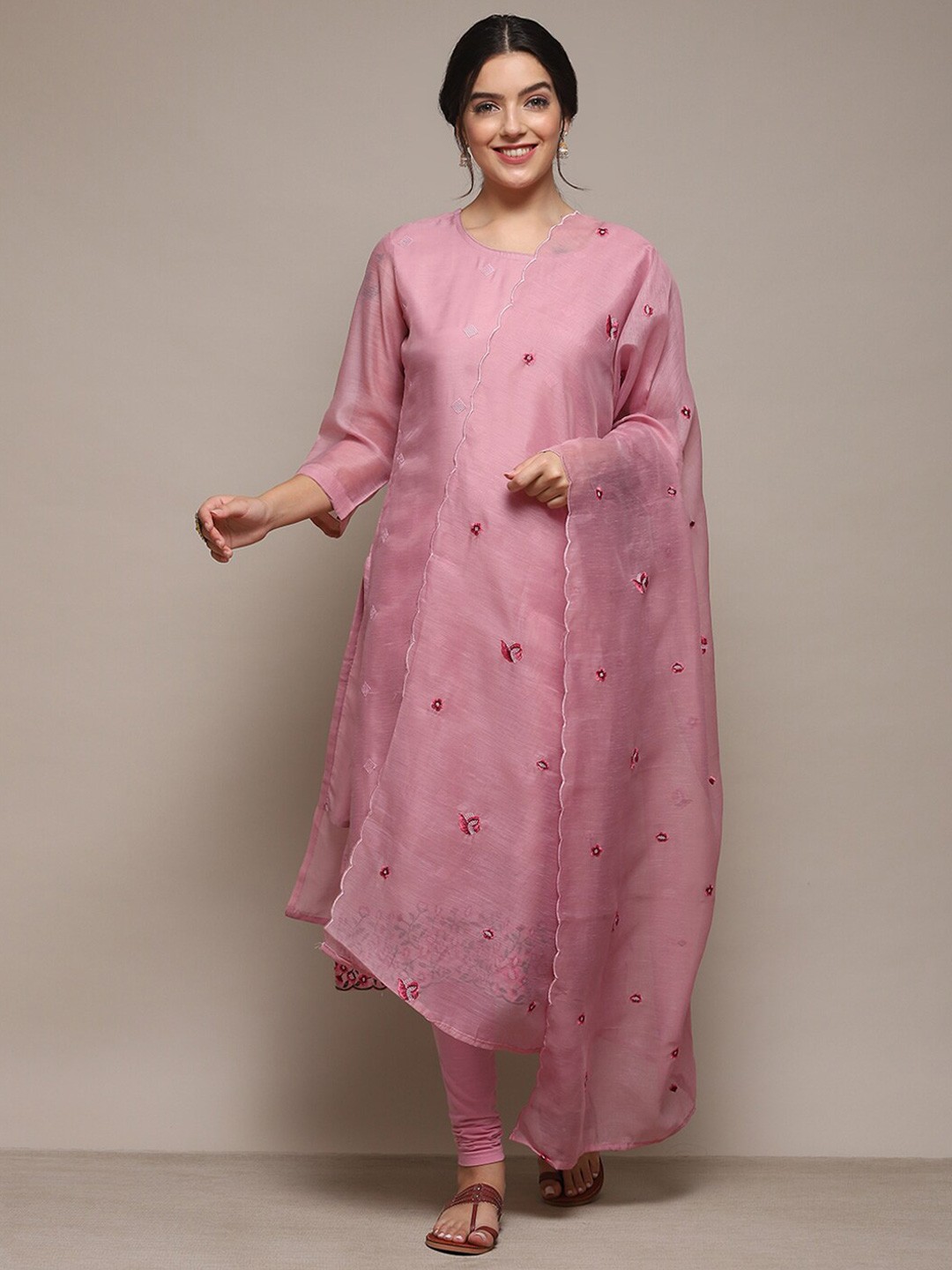 

Biba Ethnic Motif Embroidered Unstitched Dress Material, Pink
