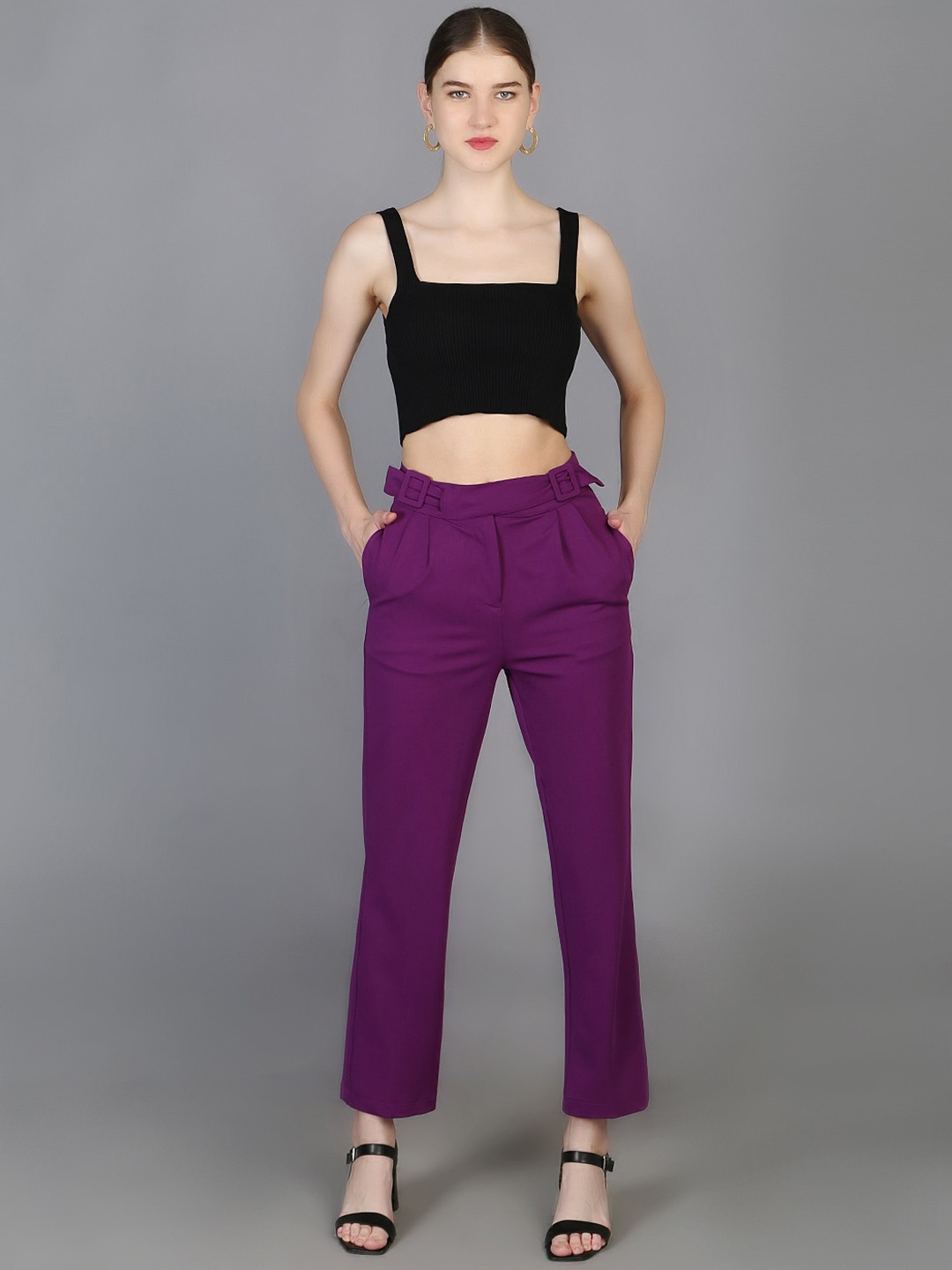 

Chemistry Women Straight Fit High-Rise Easy Wash Trouser, Purple