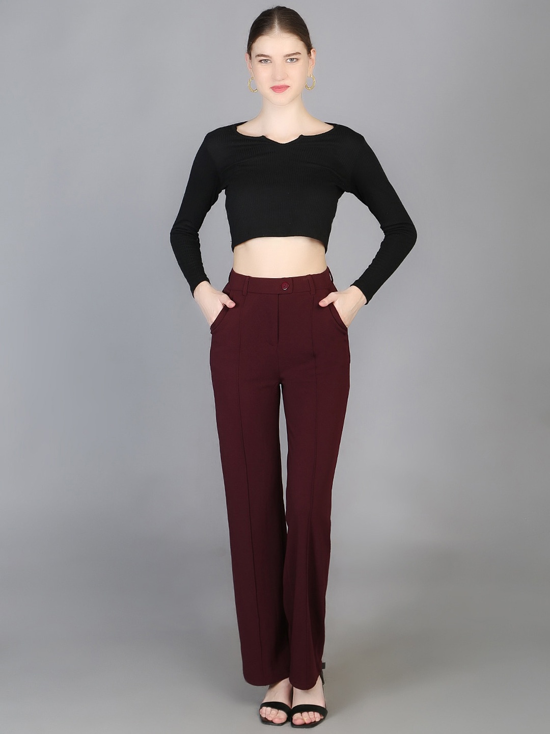 

Chemistry Women Flared High-Rise Easy Wash Parallel Trouser, Maroon