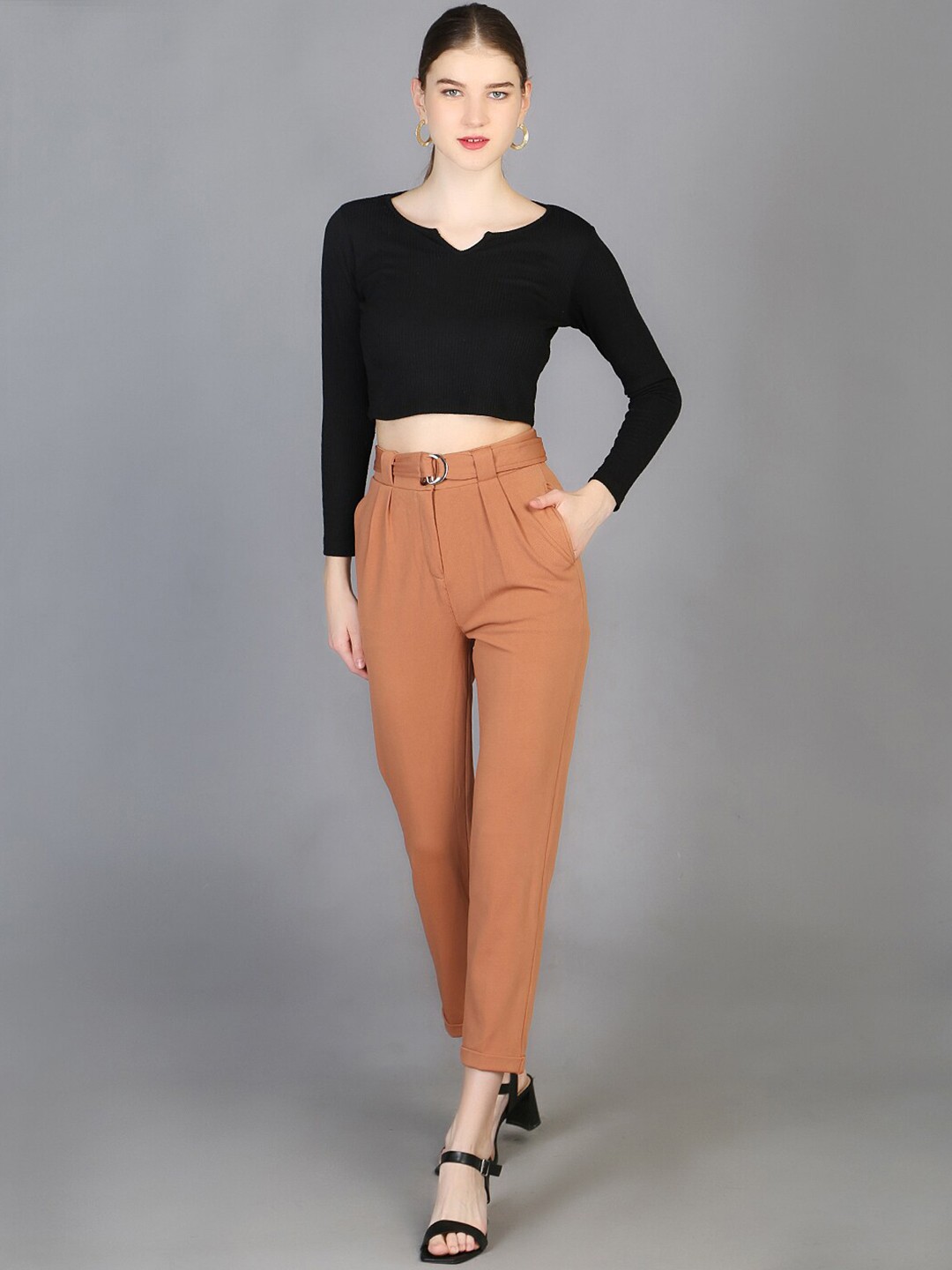 

Chemistry Women Straight Fit High-Rise Easy Wash Trousers, Beige