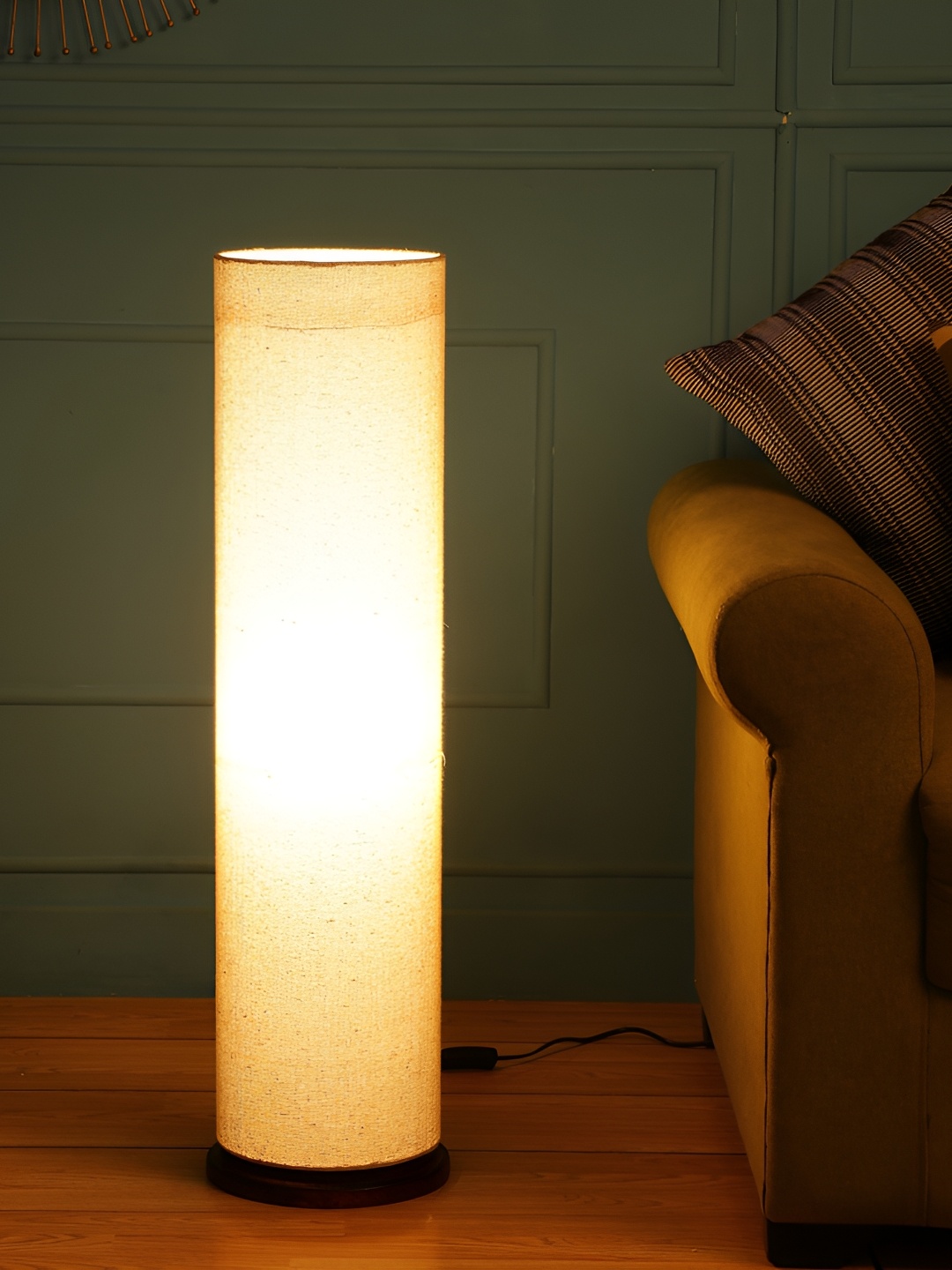 

BTR CRAFTS Beige Cylinder Floor Lamp With Wooden Base