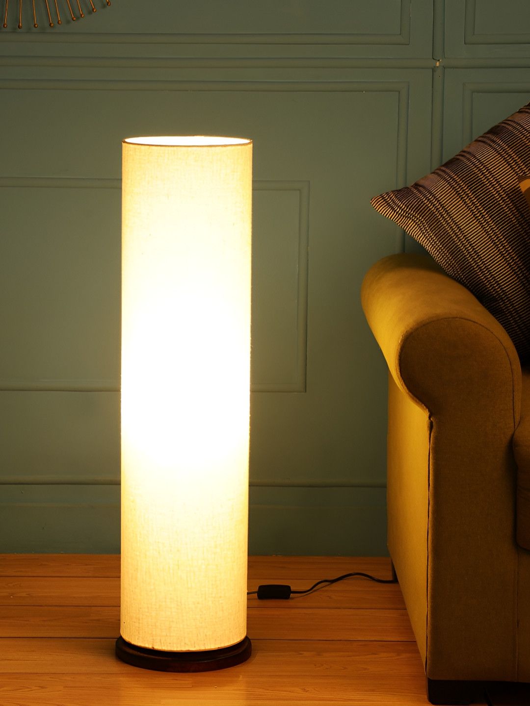 

BTR CRAFTS Beige Cylinderical Floor Lamp With Wooden Base