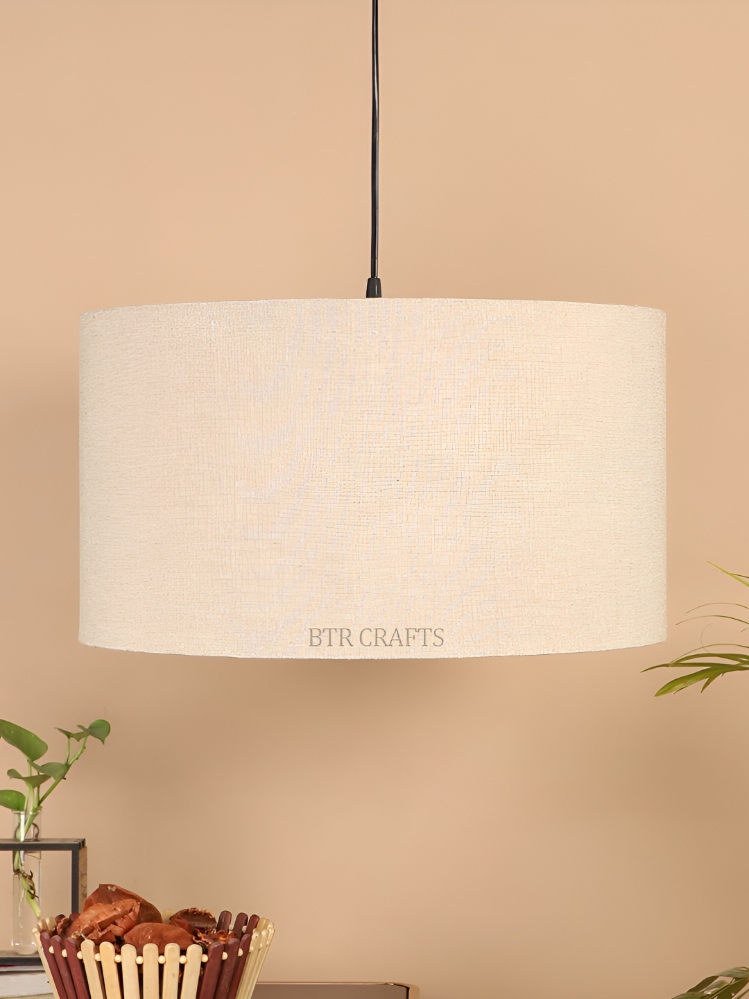 

BTR CRAFTS Beige Textured Cylindrical Shaped Contemporary Ceiling Lamp