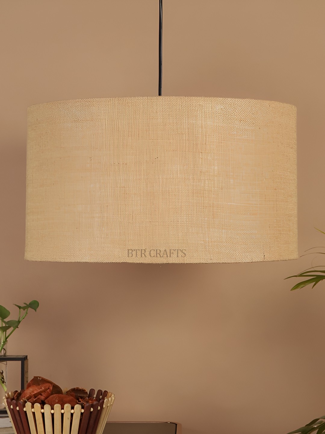 

BTR CRAFTS Beige Textured Cylindrical Shaped Contemporary Ceiling Lamp