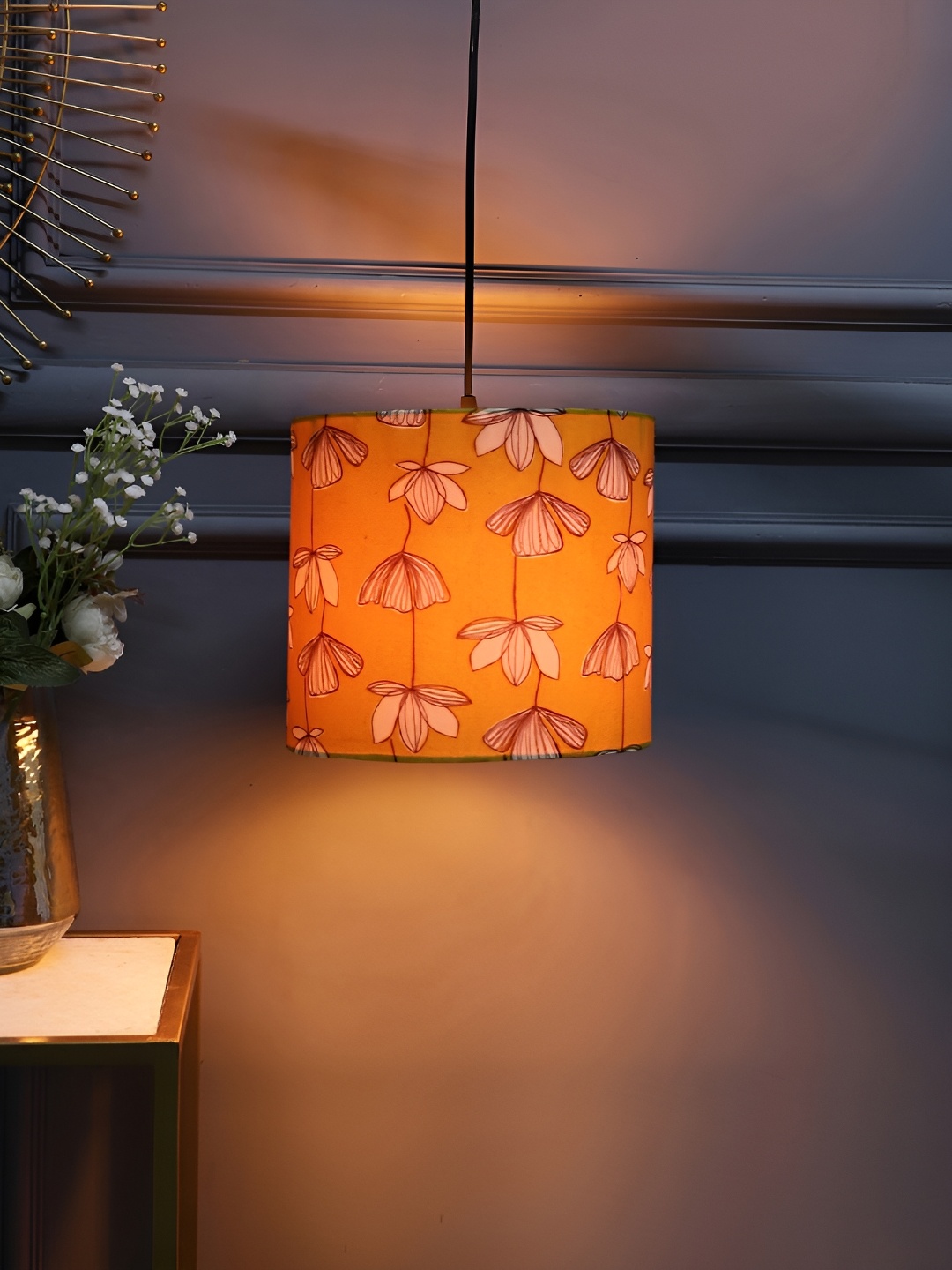 

BTR CRAFTS Mustard Floral Printed Cylindrical Shaped Contemporary Ceiling Lamp