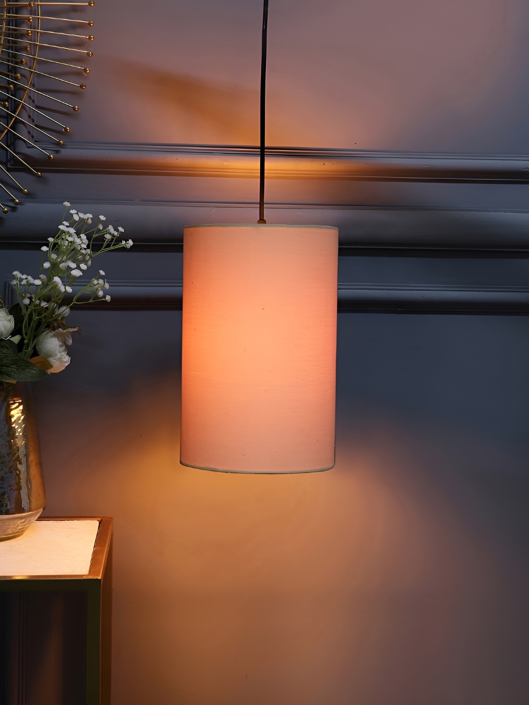 

BTR CRAFTS Cream Coloured Cylindrical Ceiling Lamp