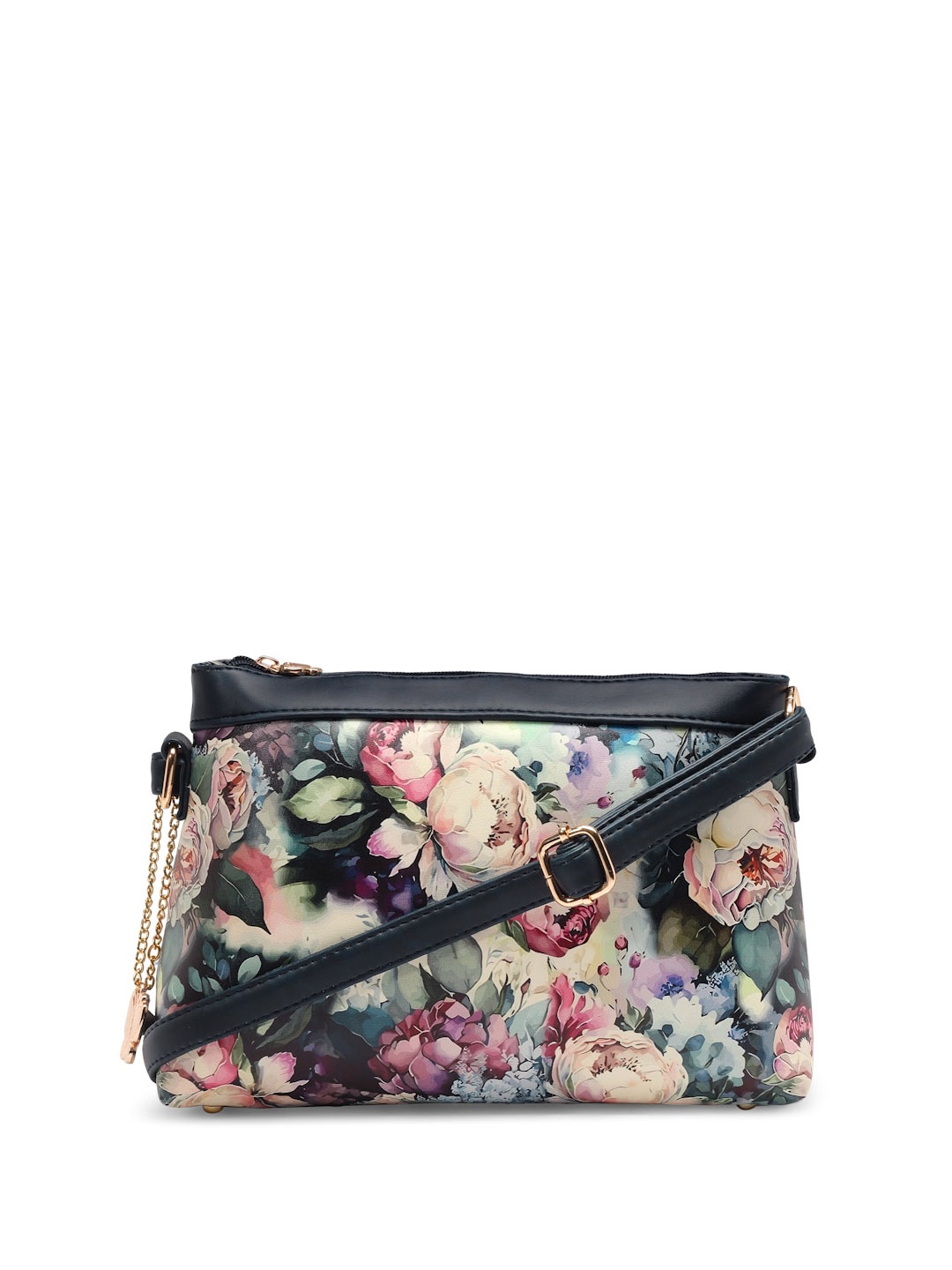 

Butterflies Floral Printed PU Sling Bag With Embellished, Blue