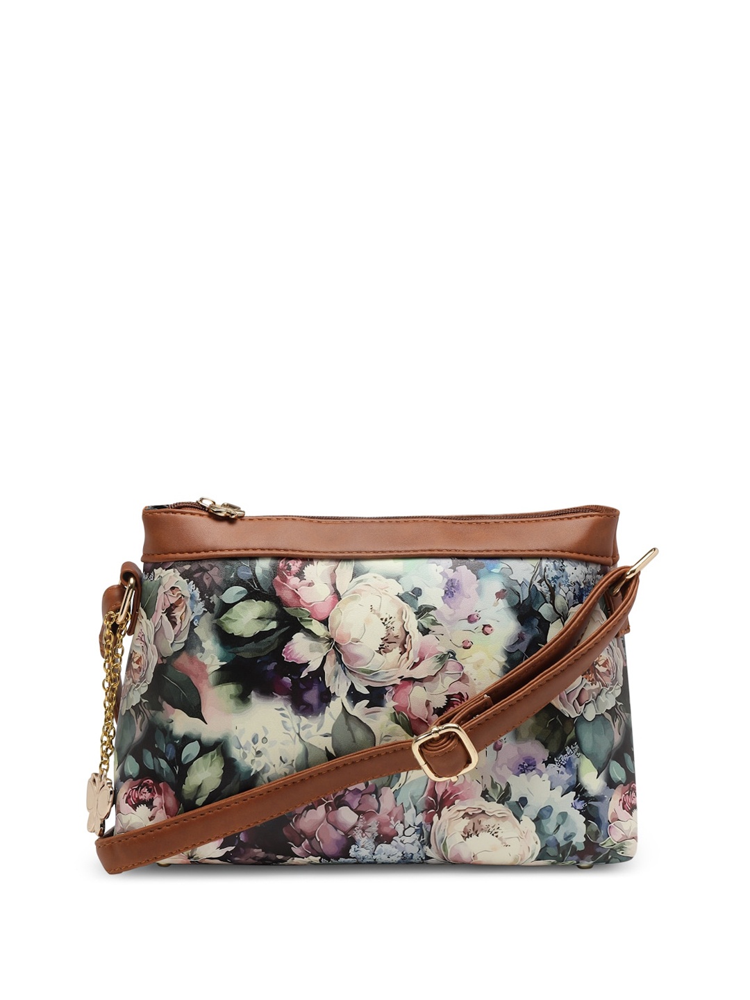 

Butterflies Floral Printed PU Sling Bag With Embellished, Tan