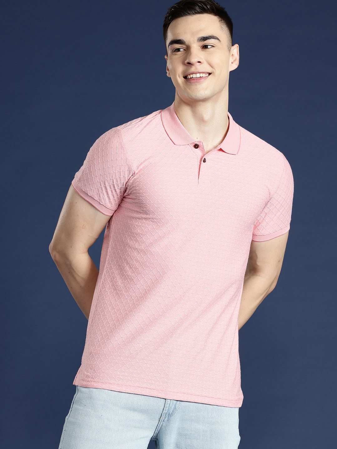 

Mast & Harbour Men Polo Collar T-shirt, Peach