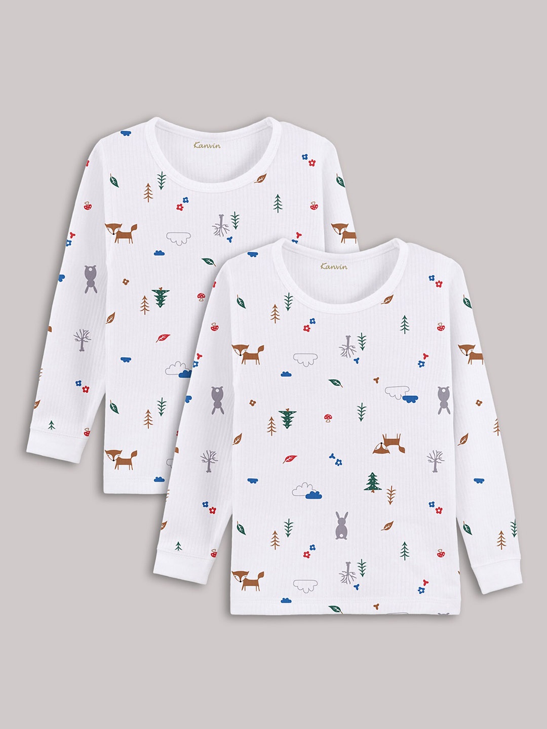 

Kanvin Girls White Pack Of 2 Printed Thermal Tops