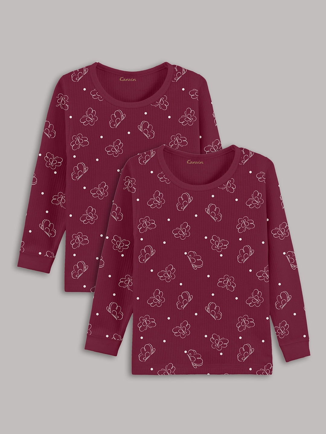 

Kanvin Girls Pack Of 2 Printed Thermal Tops, Maroon