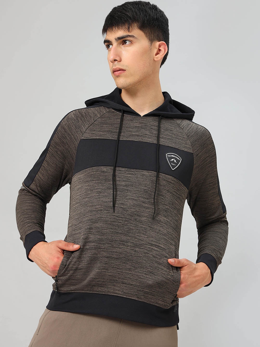 Technosport Striped Hooded Antimicrobial Pullover, Charcoal