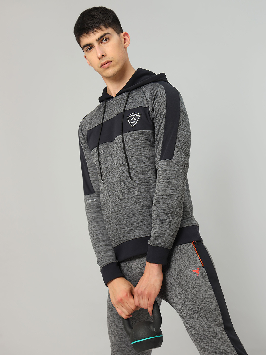 

Technosport Striped Hooded Antimicrobial Pullover, Grey