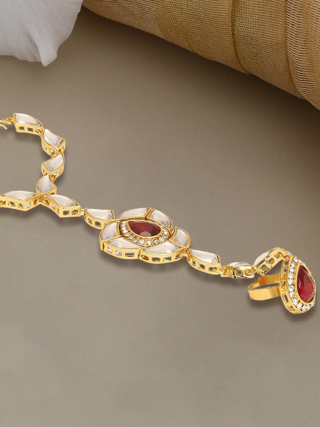 

OOMPH Women Gold-Plated Kundan Ring Bracelet