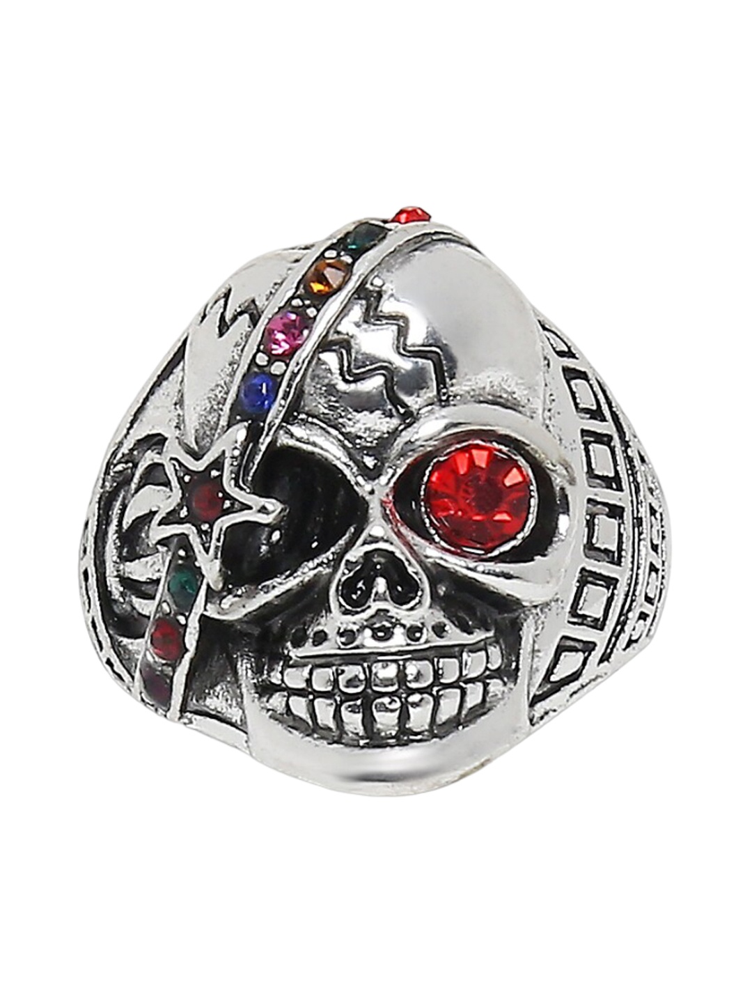 OOMPH Men Gothic Skull Band Finger Rings, Silver