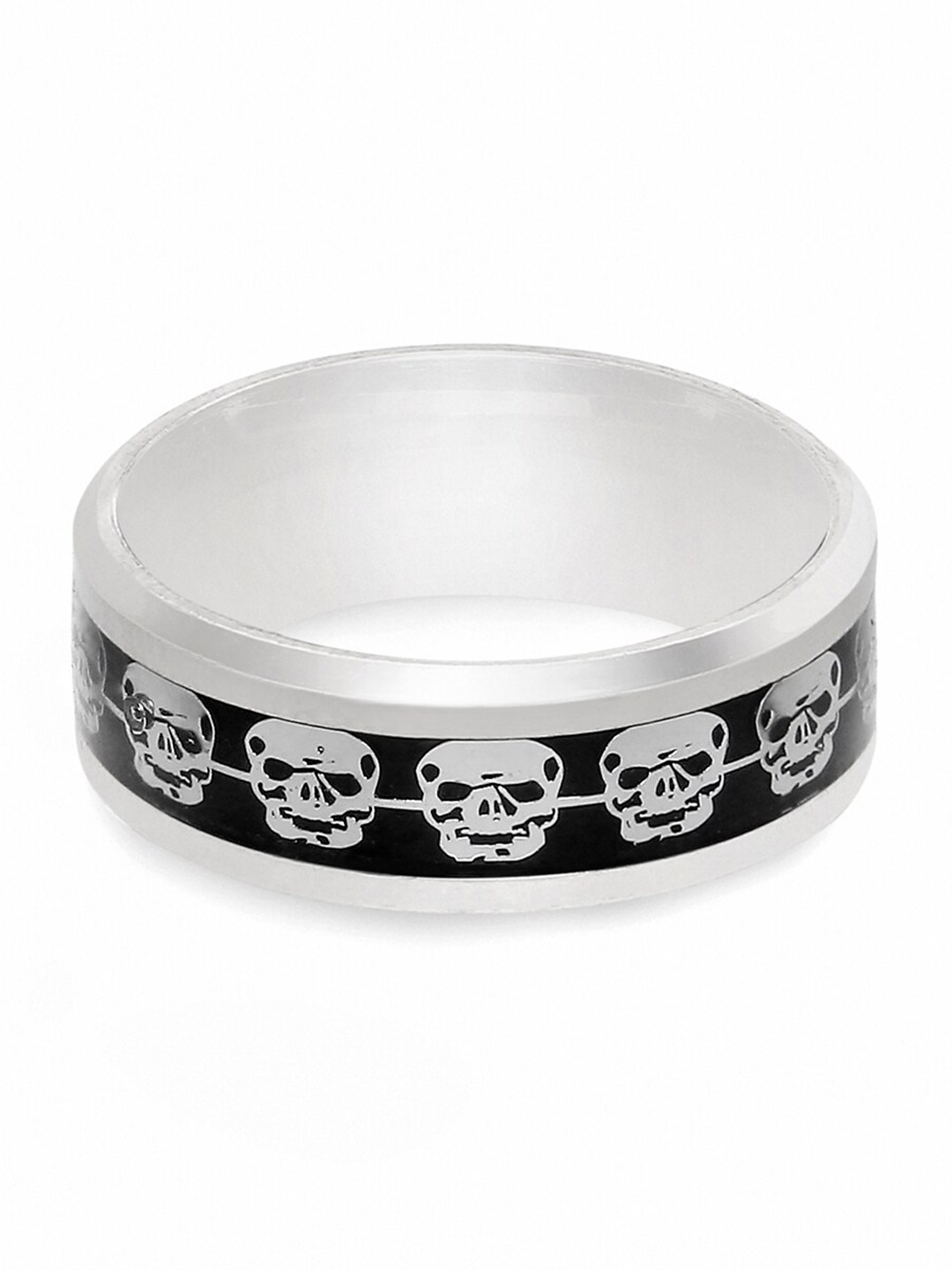 

OOMPH Men Puck Skull Broad Band Finger Ring, Silver