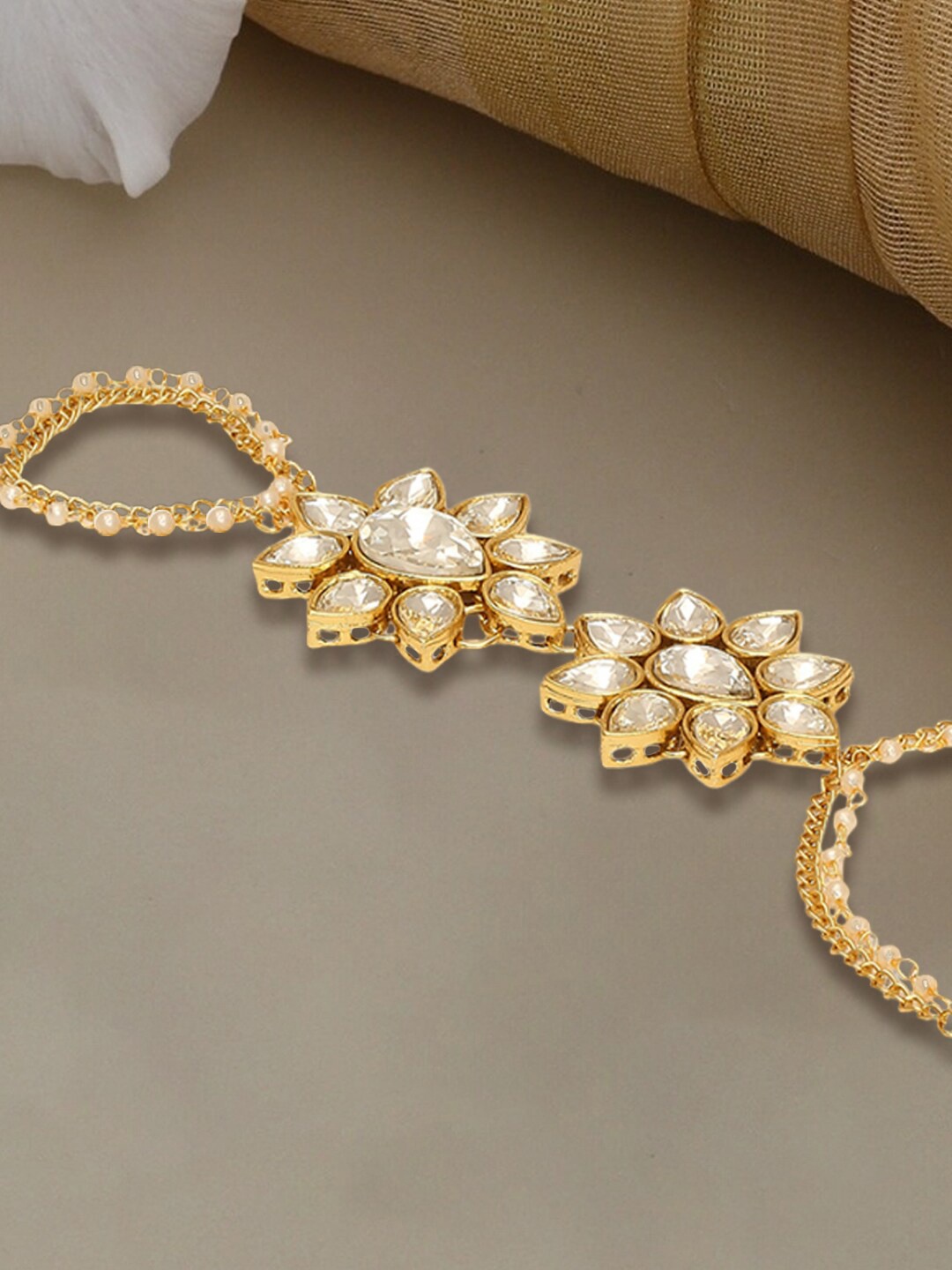 

OOMPH Kundan Studded Wraparound Bracelet With Ring, Gold