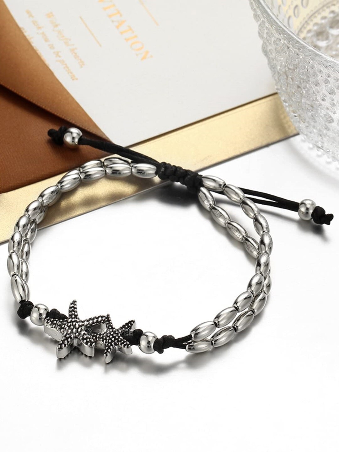 

OOMPH Silver-Plated Star Beads Detail Anklet