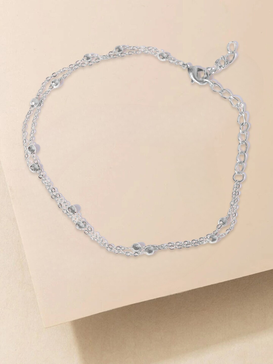 

OOMPH Beaded Layered Anklet, Silver