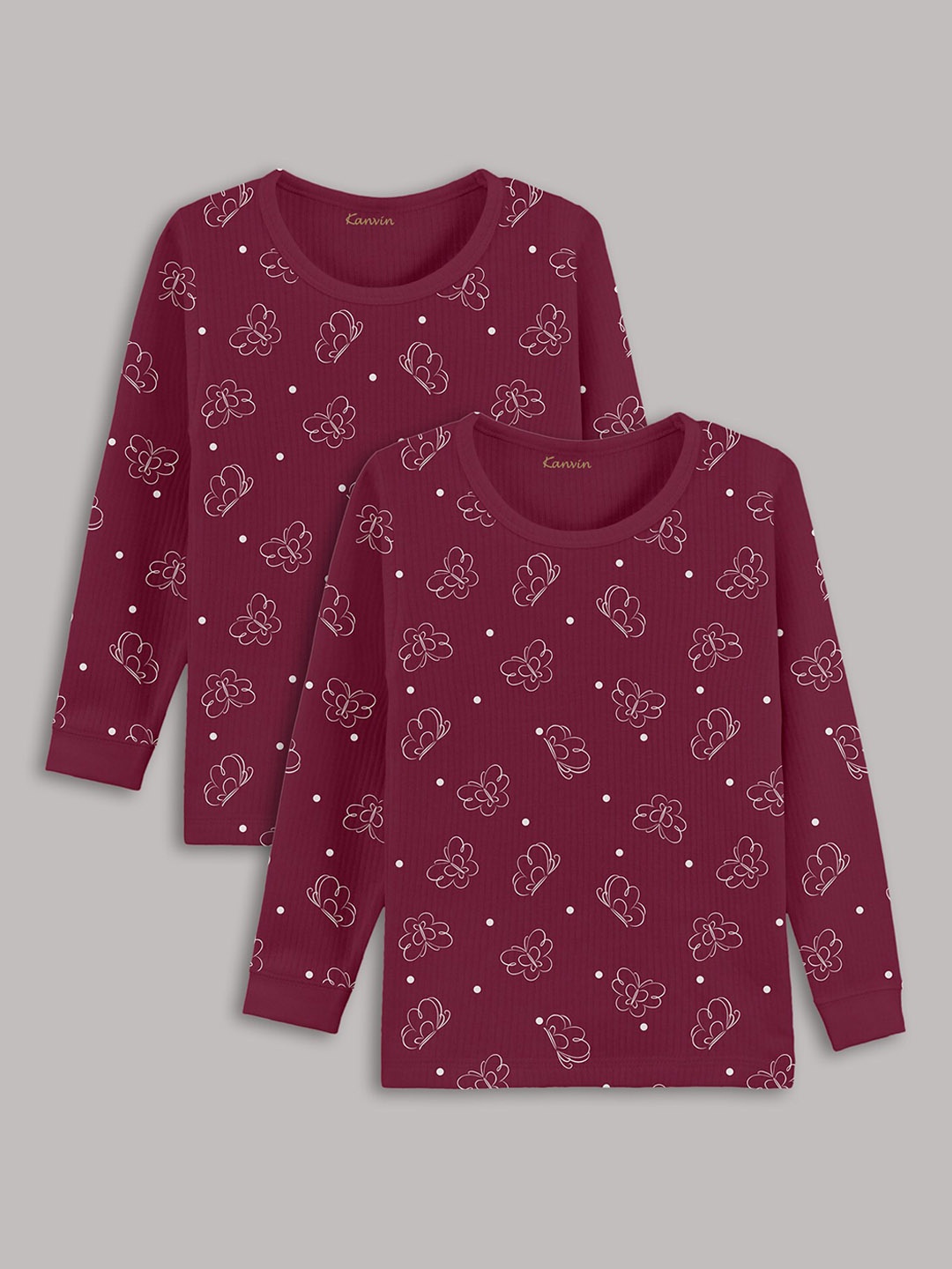 

Kanvin Boys Maroon Pack Of 2 Printed Thermal Tops