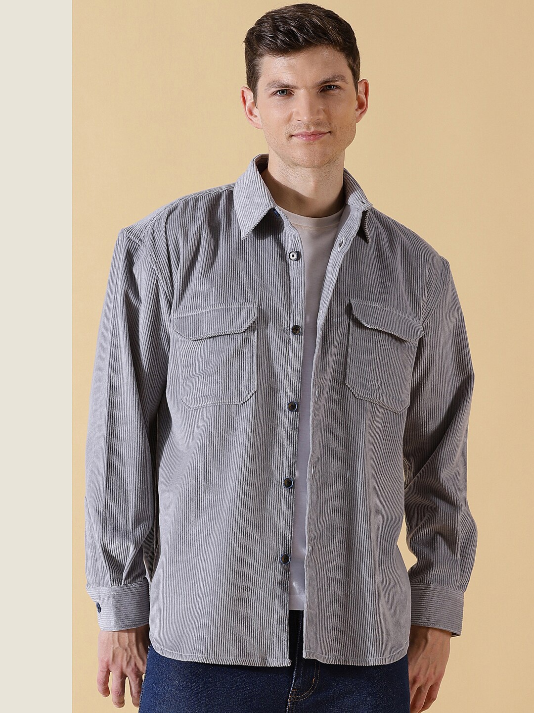 

Thomas Scott Men Premium Corduroy Casual Shirt, Grey