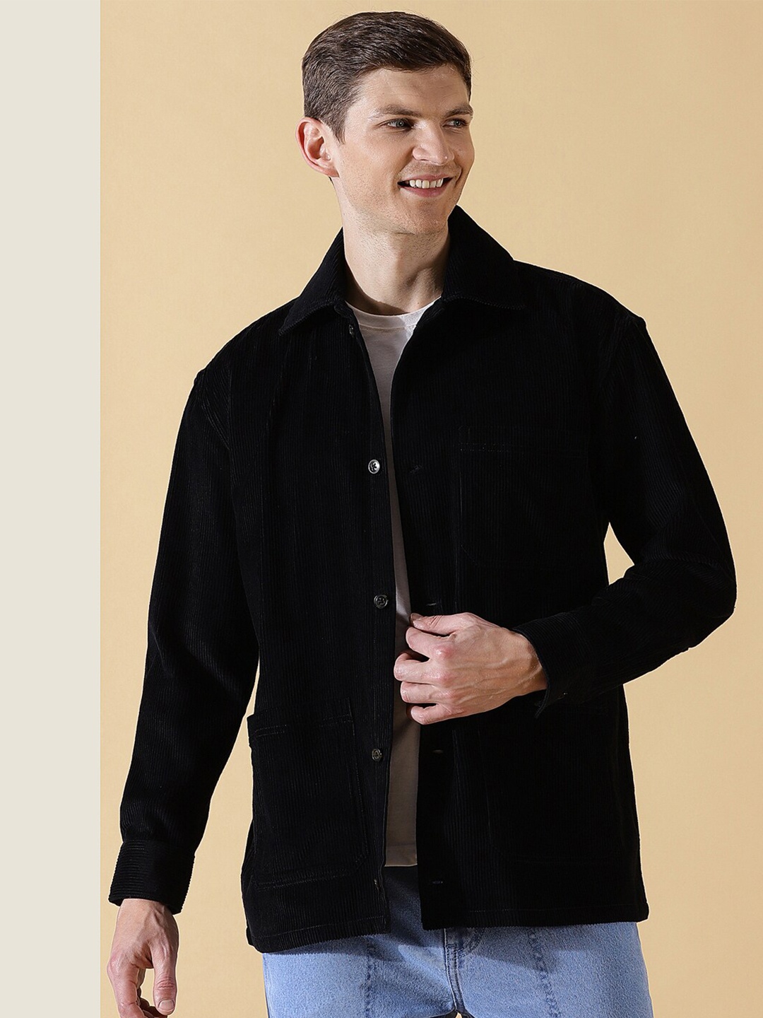 

Thomas Scott Men Premium Corduroy Casual Shirt, Black