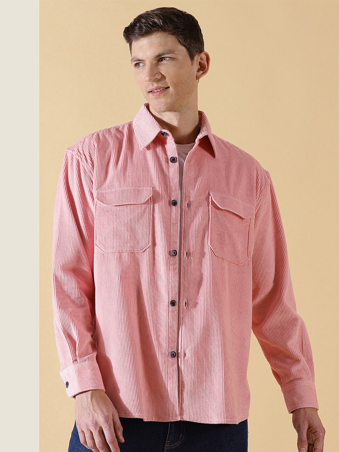 

Thomas Scott Men Premium Corduroy Casual Shirt, Pink