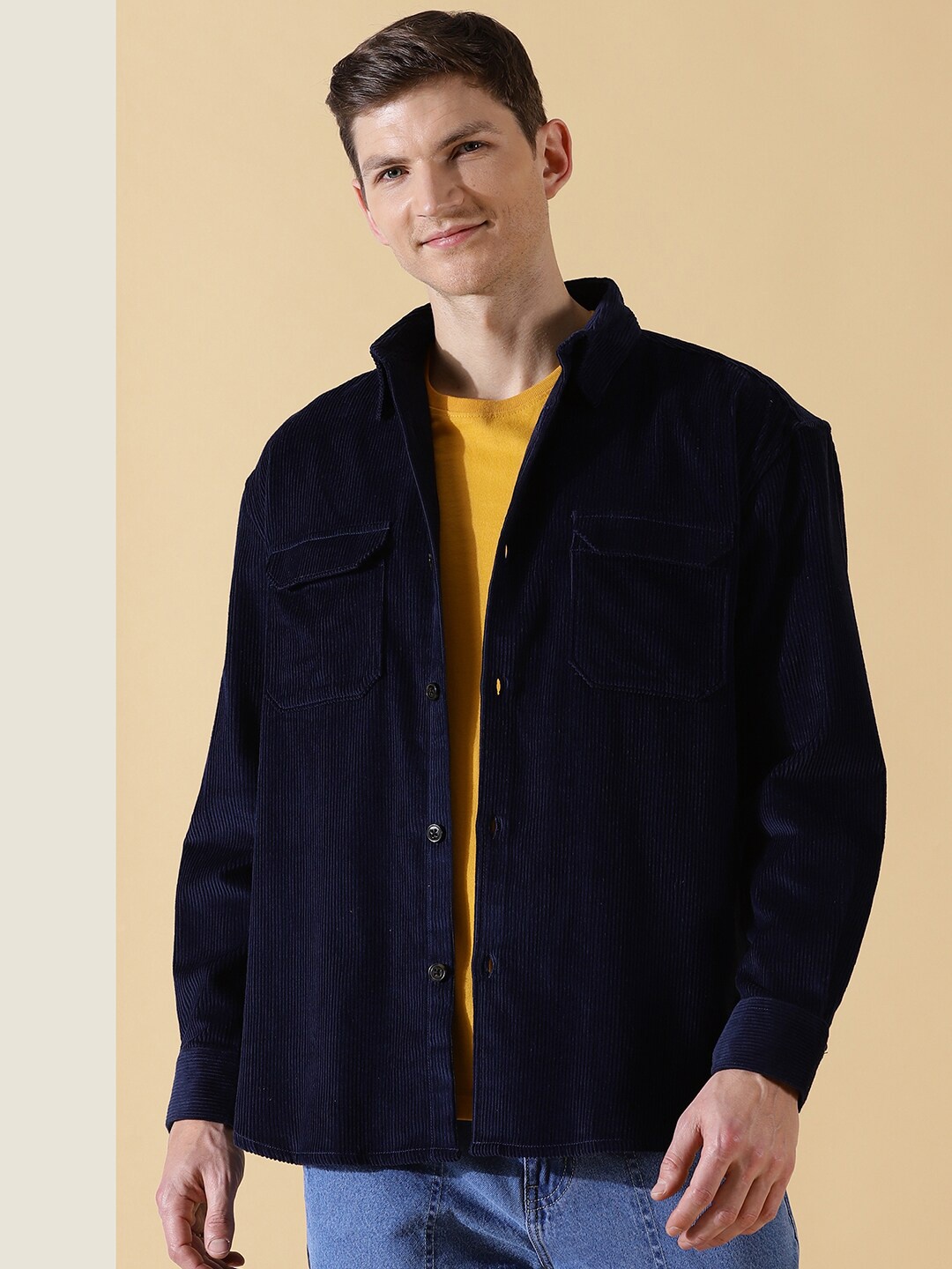 

Thomas Scott Cotton Premium Corduroy Oversized Shackets, Navy blue